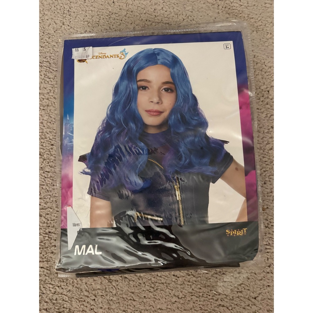 Disney Descendants 3 Mal Costume Wig Spirit Halloween Purple Blue Long Wavy Kids